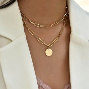 NWOT Layered Golden Paperclip Chain Necklace